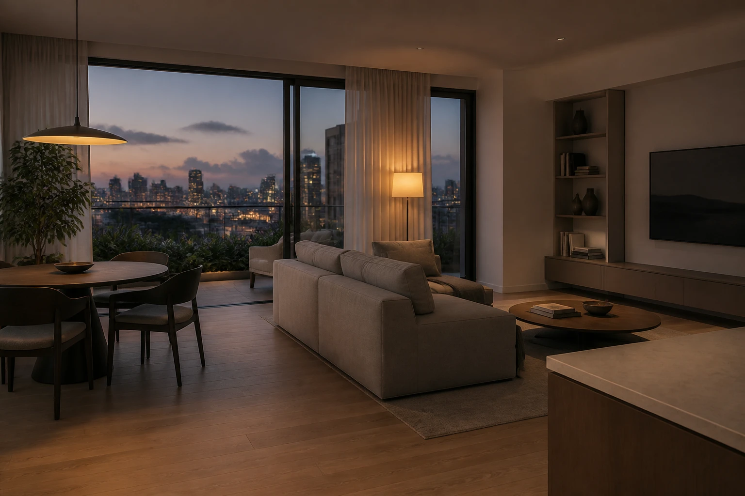 Sala de un apartamento de dos habitaciones, con salida al balcón.